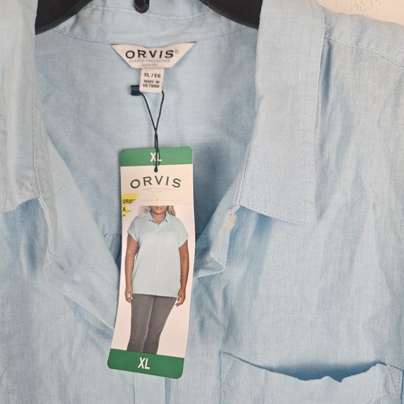 Orvis Women's Button-Up Short Sleeves Chest Pocket Blouse Linen Blend NWT - Picture 6 of 9